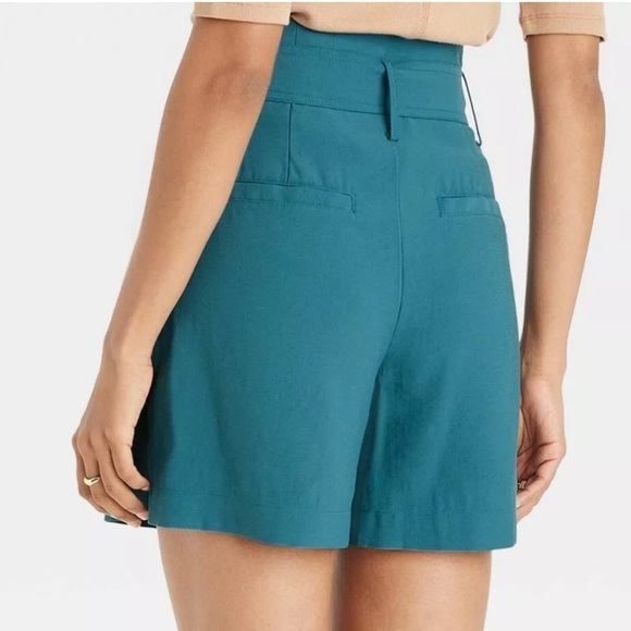 NWT! Target A New Day High Rise Utility Paperbag Teal Blue Shorts W/Belt - Picture 2 of 8